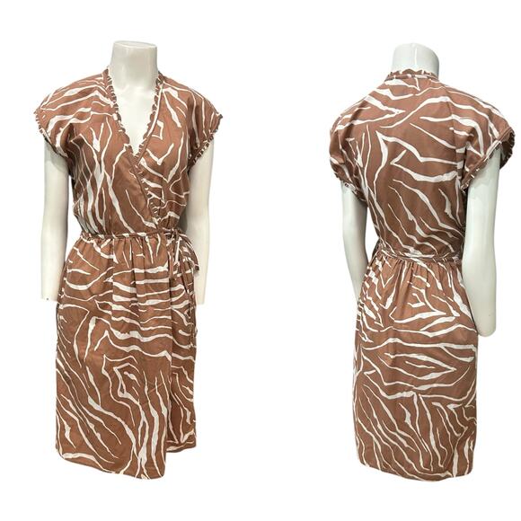 Vintage 1970s Bill Tice Wrap Dress 70s Zebra Print Brown & White / XS - - Picture 2 of 4